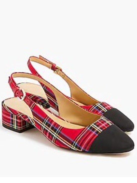 J.Crew Shoes - J.Crew Red Tartan Plaid Cap Toe Slingback Block Heel Pumps Size 7.5